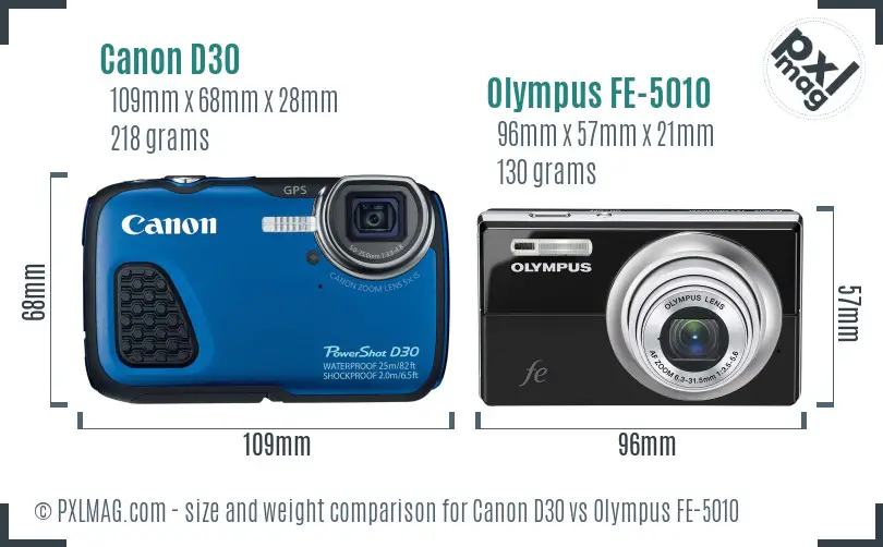 Canon D30 vs Olympus FE-5010 size comparison