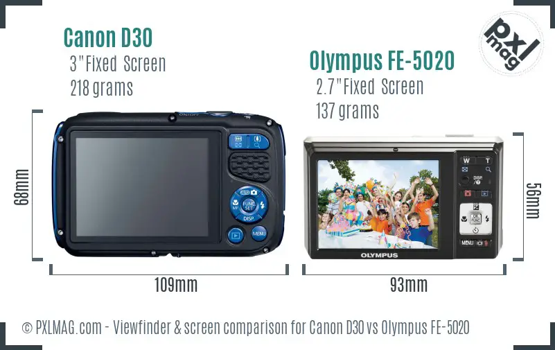 Canon D30 vs Olympus FE-5020 Screen and Viewfinder comparison