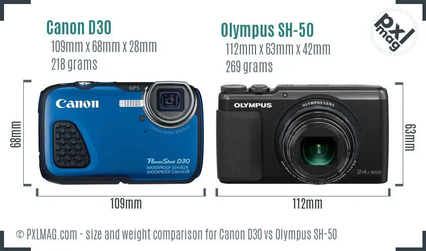 Canon D30 vs Olympus SH-50 size comparison