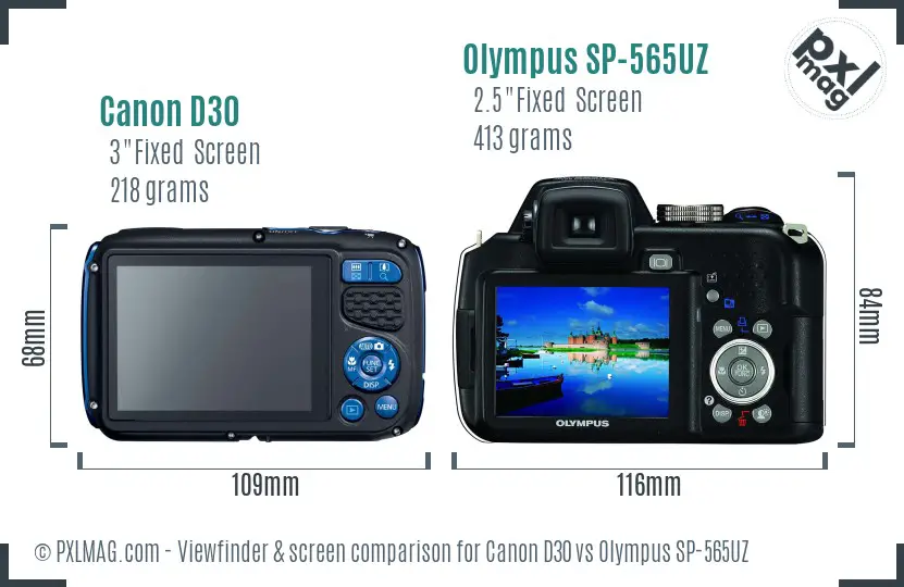 Canon D30 vs Olympus SP-565UZ Screen and Viewfinder comparison