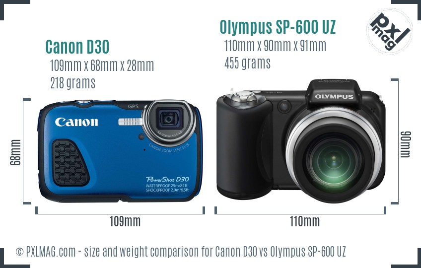 Canon D30 vs Olympus SP-600 UZ size comparison Canon D30 vs Olympus SP-600 UZ size comparison