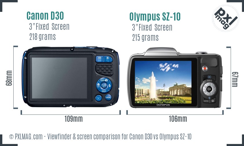 Canon D30 vs Olympus SZ-10 Screen and Viewfinder comparison