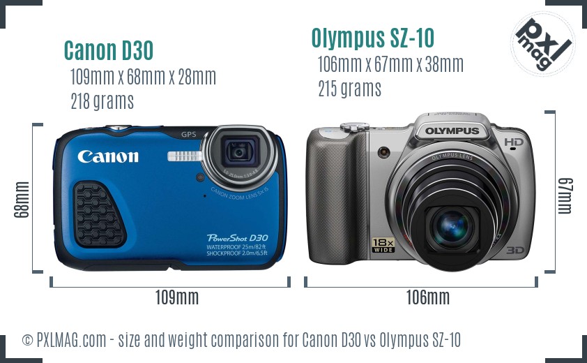 Canon D30 vs Olympus SZ-10 size comparison