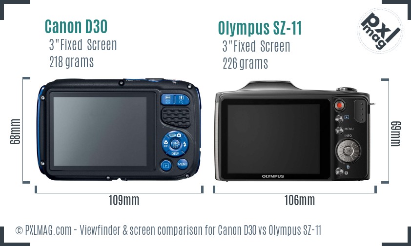 Canon D30 vs Olympus SZ-11 Screen and Viewfinder comparison
