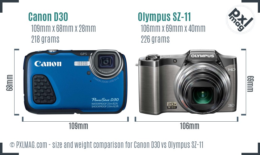 Canon D30 vs Olympus SZ-11 size comparison Canon D30 vs Olympus SZ-11 size comparison