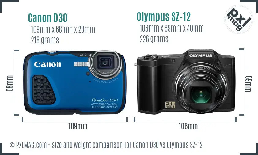 Canon D30 vs Olympus SZ-12 size comparison Canon D30 vs Olympus SZ-12 size comparison