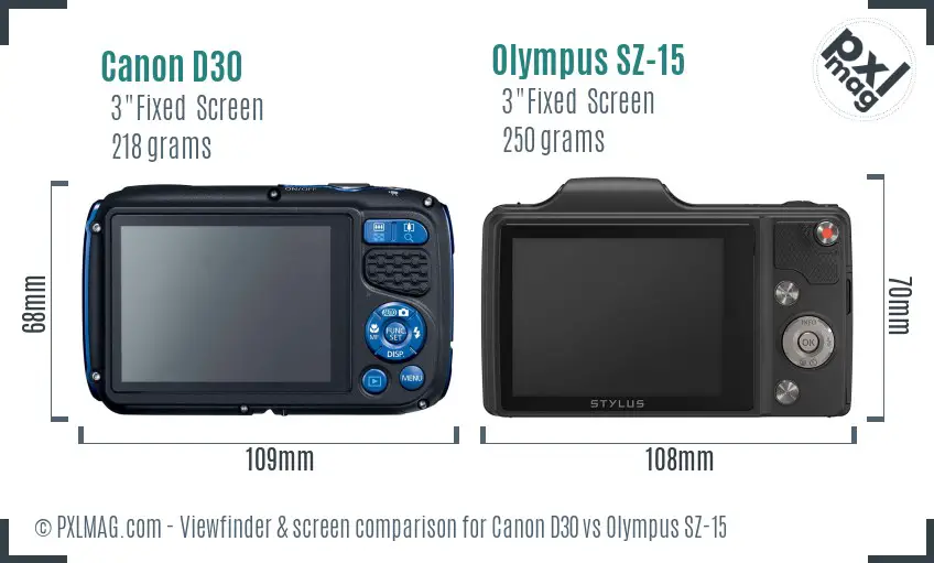 Canon D30 vs Olympus SZ-15 Screen and Viewfinder comparison