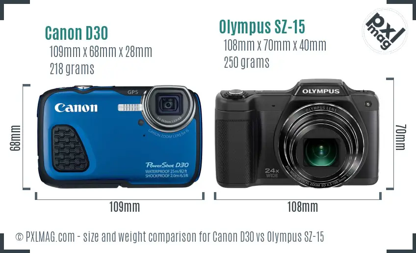 Canon D30 vs Olympus SZ-15 size comparison