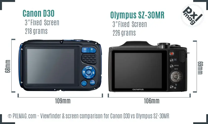 Canon D30 vs Olympus SZ-30MR Screen and Viewfinder comparison