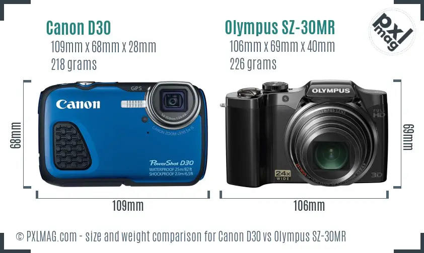 Canon D30 vs Olympus SZ-30MR size comparison
