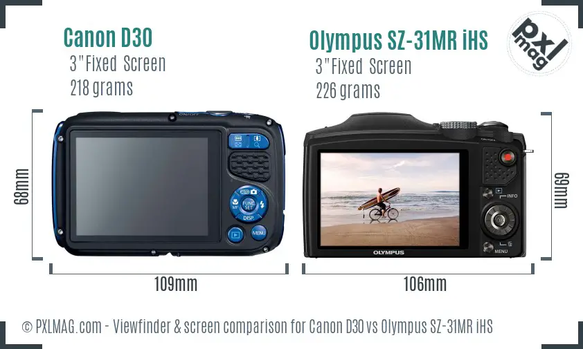 Canon D30 vs Olympus SZ-31MR iHS Screen and Viewfinder comparison