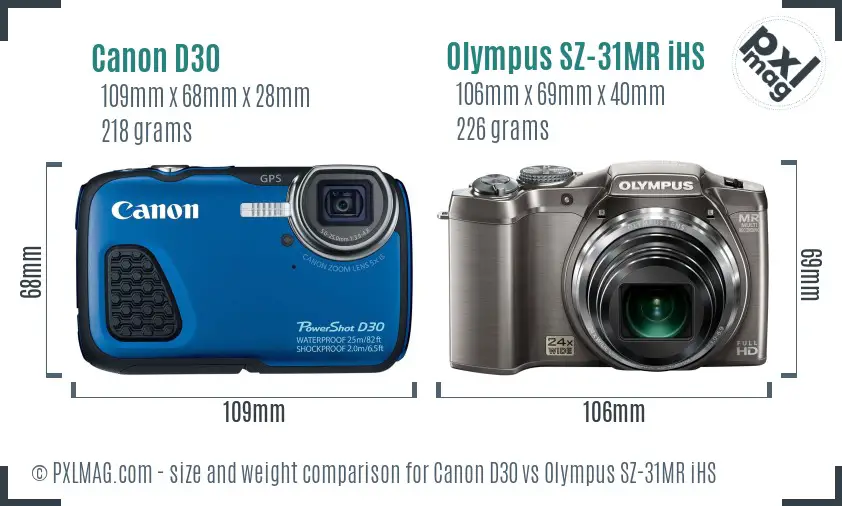 Canon D30 vs Olympus SZ-31MR iHS size comparison