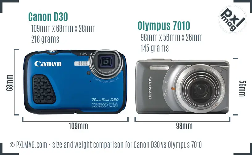 Canon D30 vs Olympus 7010 size comparison