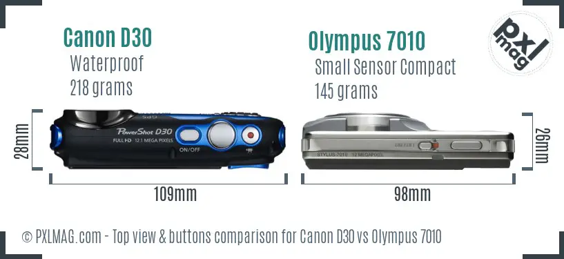 Canon D30 vs Olympus 7010 top view buttons comparison