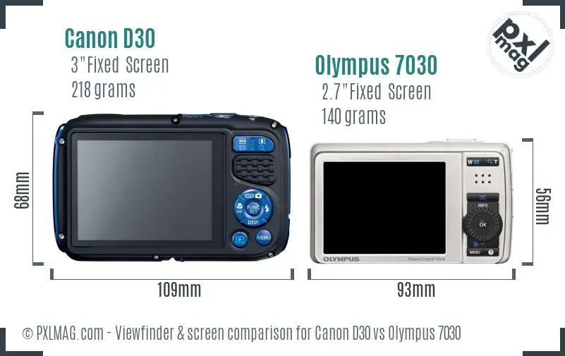 Canon D30 vs Olympus 7030 Screen and Viewfinder comparison