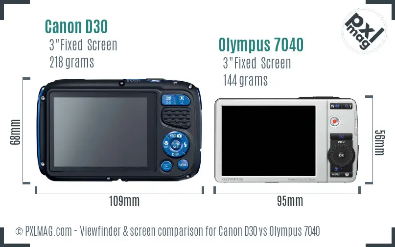 Canon D30 vs Olympus 7040 Screen and Viewfinder comparison