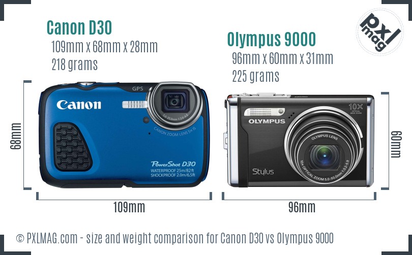 Canon D30 vs Olympus 9000 size comparison