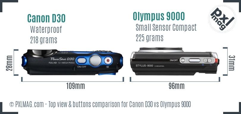 Canon D30 vs Olympus 9000 top view buttons comparison