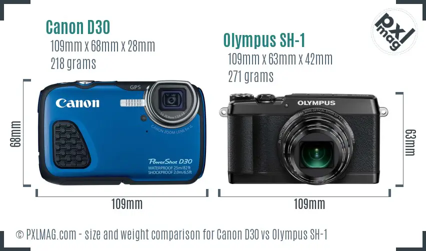 Canon D30 vs Olympus SH-1 size comparison