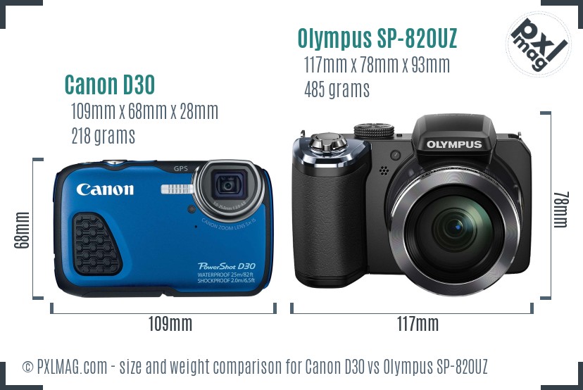 Canon D30 vs Olympus SP-820UZ size comparison Canon D30 vs Olympus SP-820UZ size comparison