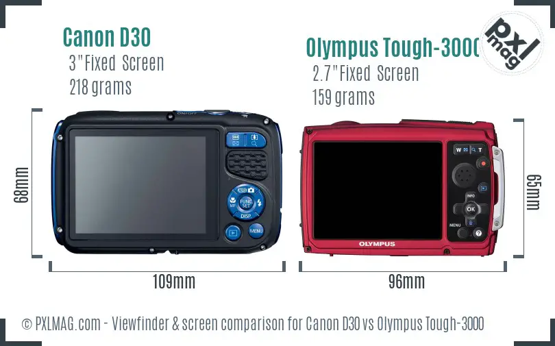 Canon D30 vs Olympus Tough-3000 Screen and Viewfinder comparison