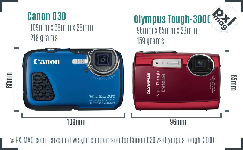 Canon D30 vs Olympus Tough-3000 size comparison