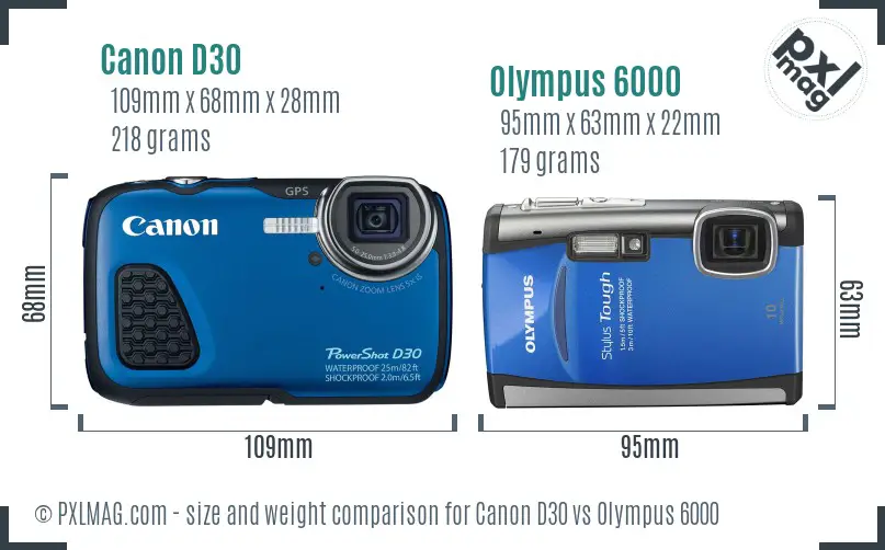 Canon D30 vs Olympus 6000 size comparison