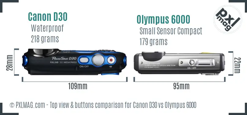 Canon D30 vs Olympus 6000 top view buttons comparison