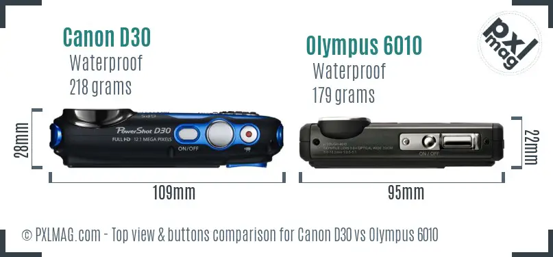 Canon D30 vs Olympus 6010 top view buttons comparison