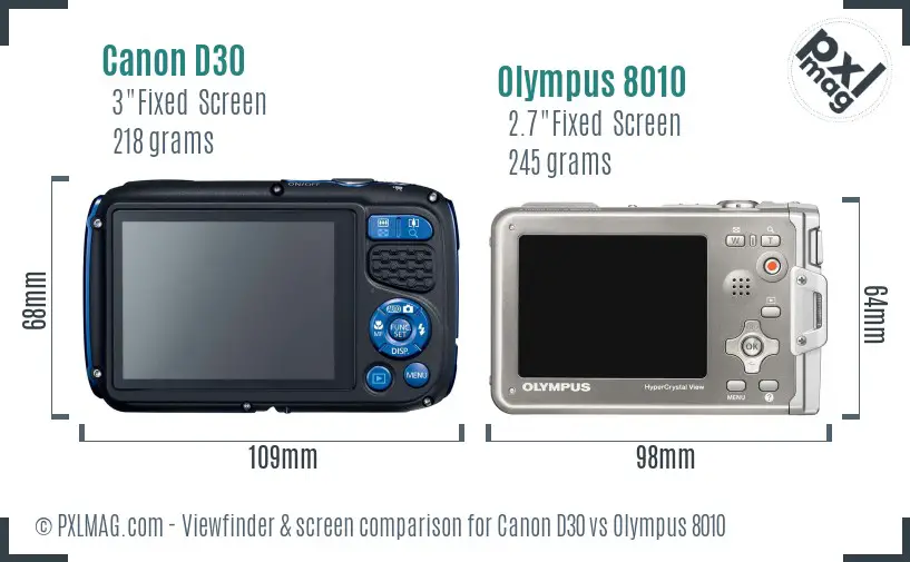 Canon D30 vs Olympus 8010 Screen and Viewfinder comparison
