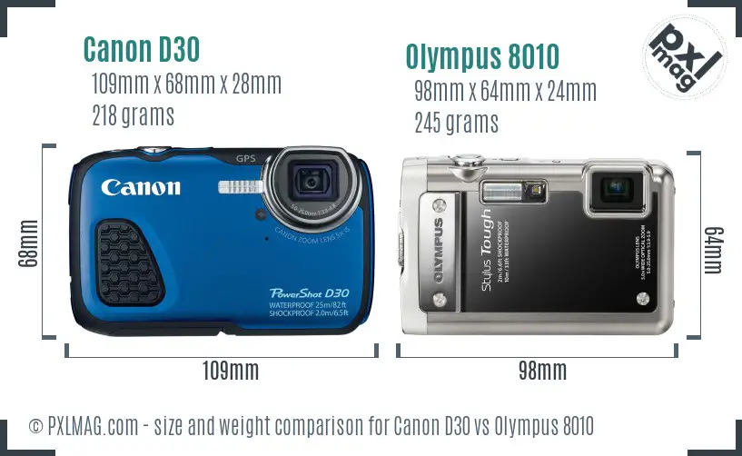 Canon D30 vs Olympus 8010 size comparison