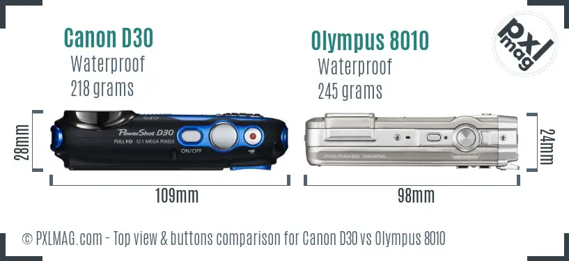 Canon D30 vs Olympus 8010 top view buttons comparison