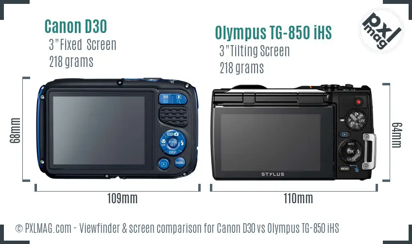 Canon D30 vs Olympus TG-850 iHS Screen and Viewfinder comparison Canon D30 vs Olympus TG-850 iHS Screen and Viewfinder comparison