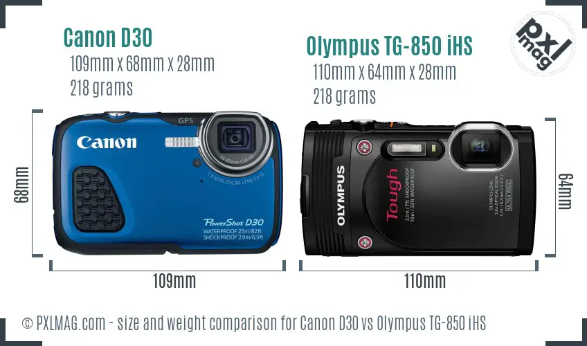 Canon D30 vs Olympus TG-850 iHS size comparison Canon D30 vs Olympus TG-850 iHS size comparison