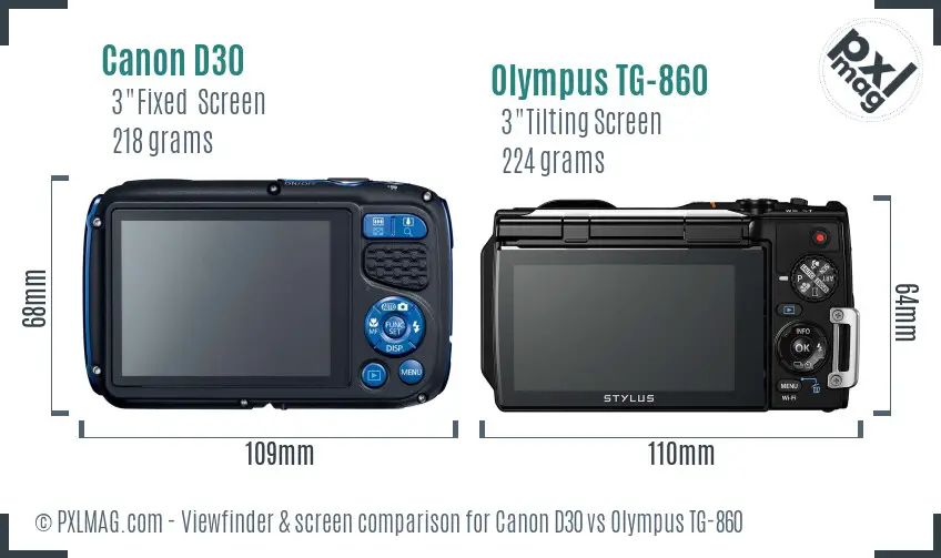 Canon D30 vs Olympus TG-860 Screen and Viewfinder comparison
