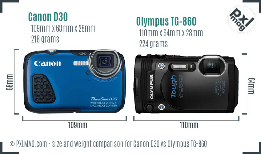Canon D30 vs Olympus TG-860 size comparison