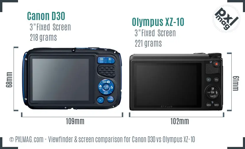Canon D30 vs Olympus XZ-10 Screen and Viewfinder comparison