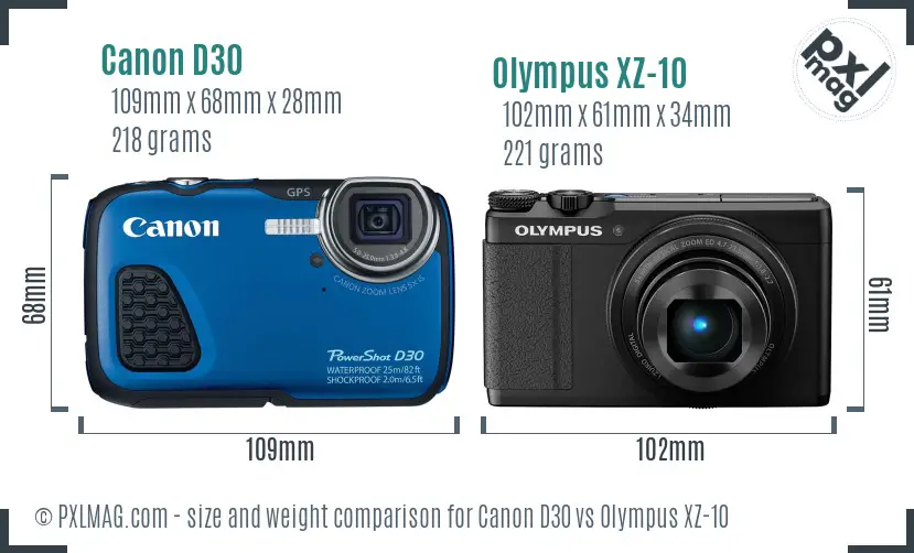 Canon D30 vs Olympus XZ-10 size comparison