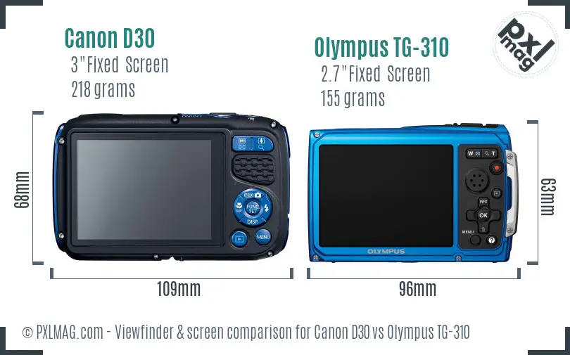 Canon D30 vs Olympus TG-310 Screen and Viewfinder comparison