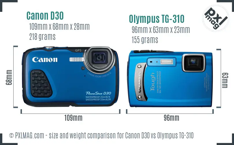 Canon D30 vs Olympus TG-310 size comparison