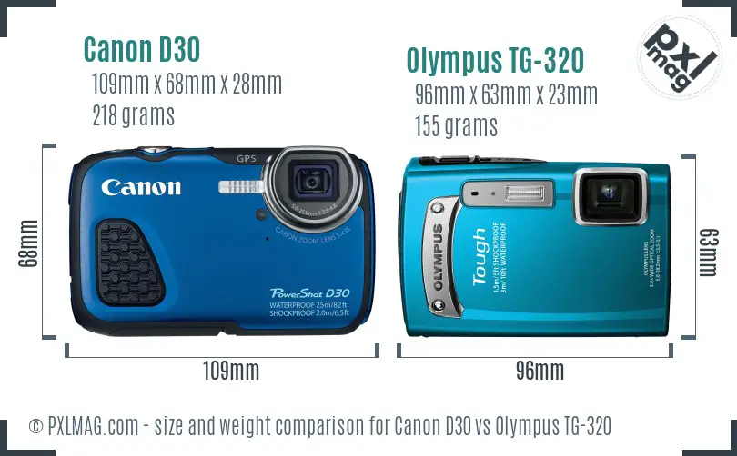 Canon D30 vs Olympus TG-320 size comparison