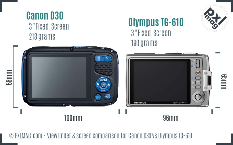 Canon D30 vs Olympus TG-610 Screen and Viewfinder comparison