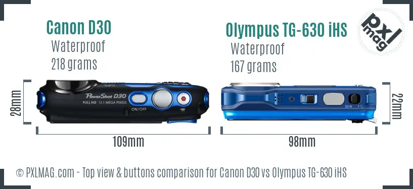 Canon D30 vs Olympus TG-630 iHS top view buttons comparison