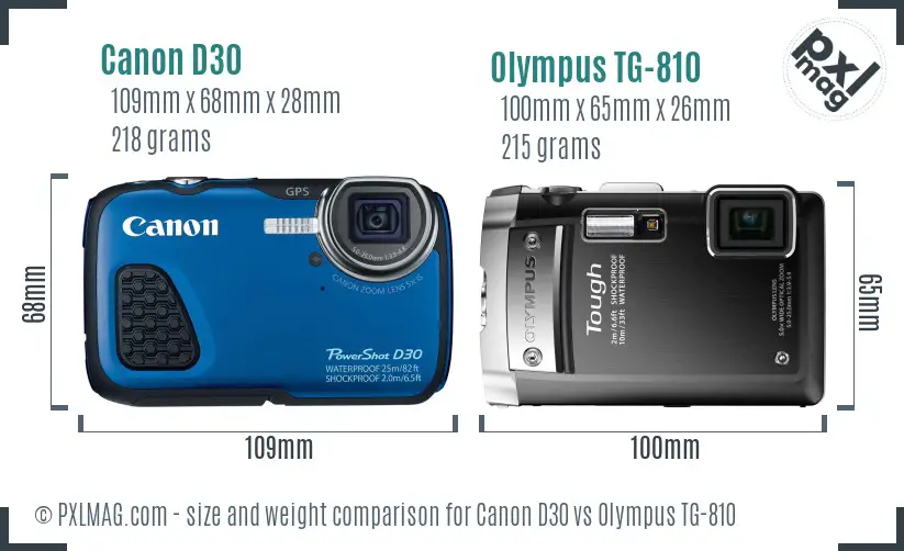 Canon D30 vs Olympus TG-810 size comparison