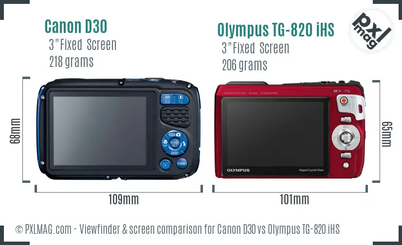 Canon D30 vs Olympus TG-820 iHS Screen and Viewfinder comparison