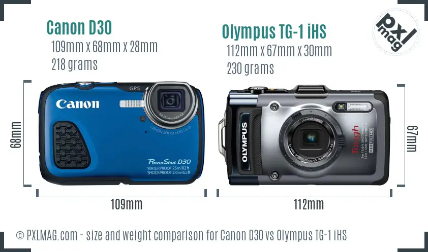 Canon D30 vs Olympus TG-1 iHS size comparison