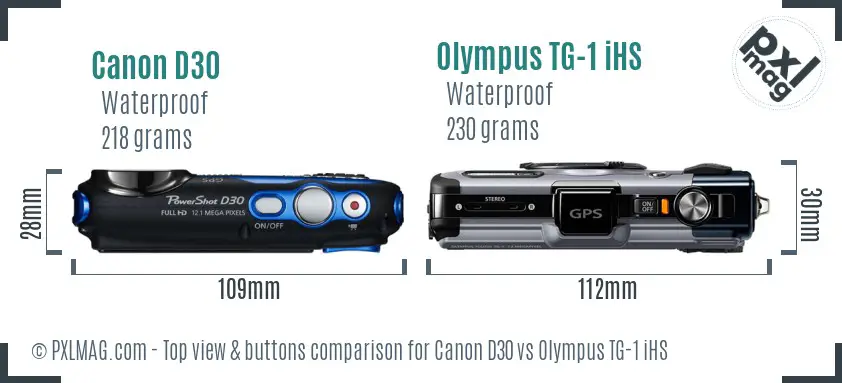 Canon D30 vs Olympus TG-1 iHS top view buttons comparison