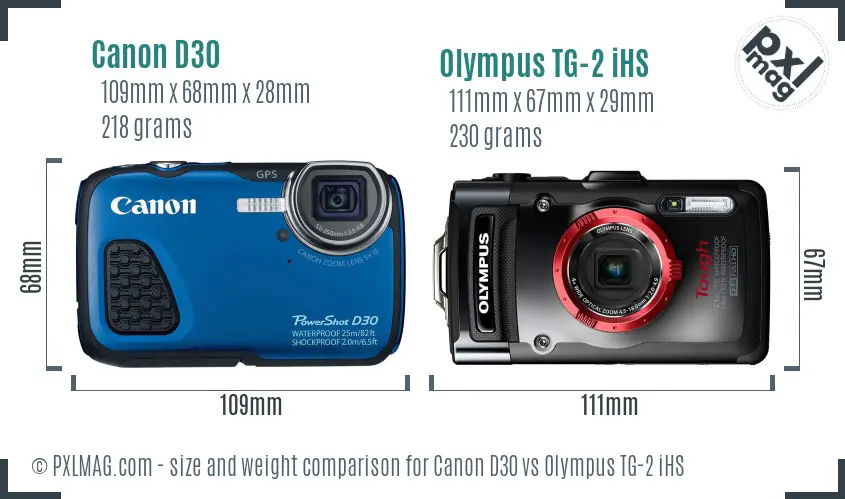 Canon D30 vs Olympus TG-2 iHS size comparison