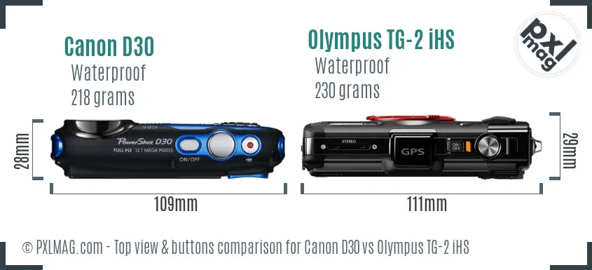 Canon D30 vs Olympus TG-2 iHS top view buttons comparison