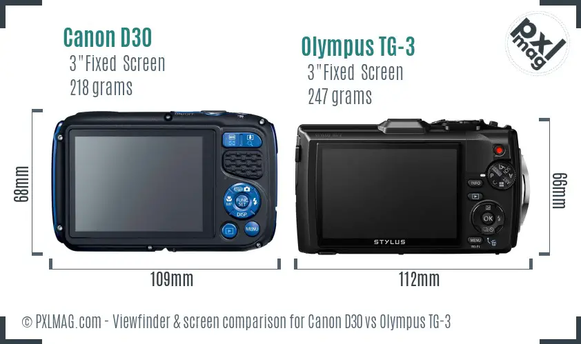 Canon D30 vs Olympus TG-3 Screen and Viewfinder comparison